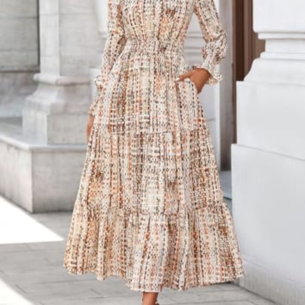 Floral Maxi Dress Long Sleeve V Neck A Line Boho Chic Fall Party Wear - Picture 5 of 8